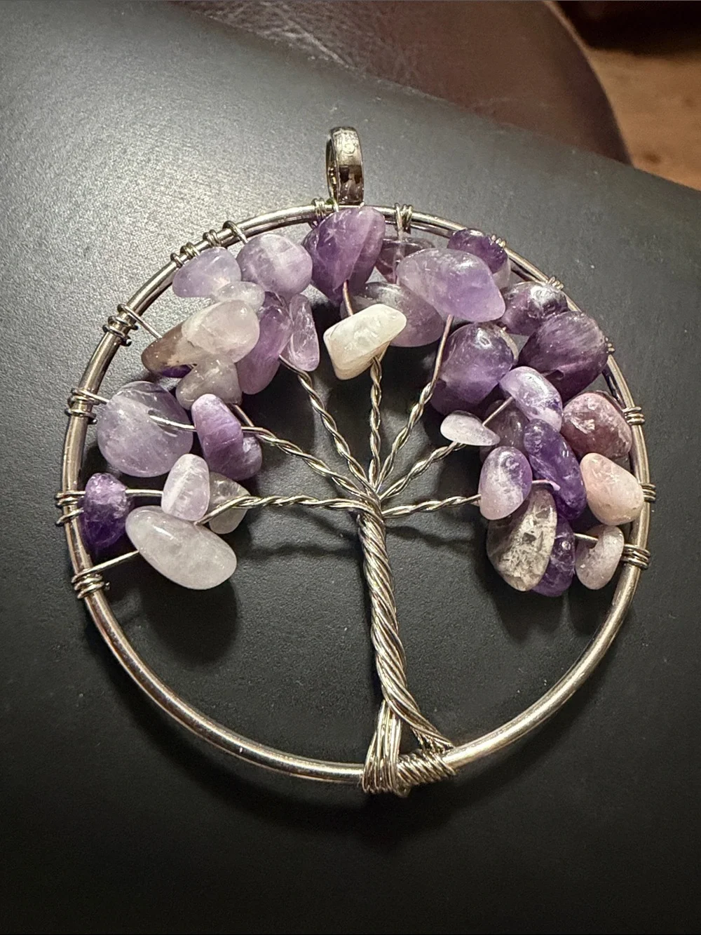 Amethyst Tree of Life Pendant - Purple Gemstone Wire-Wrapped Necklace